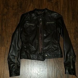 Dark Brown Faux Leather Motorcycle Jacket Small